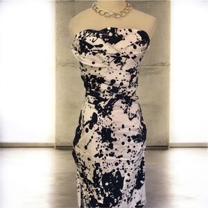 🆕 [Samantha Sung] Navy and White Print Strapless Dress Sz: 8